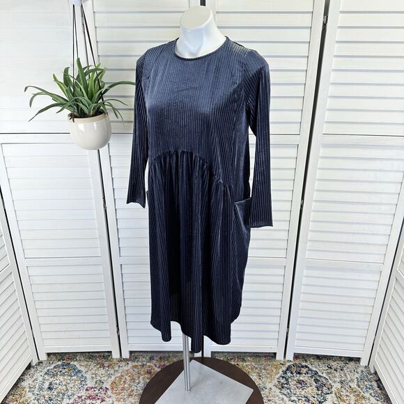 Solika Velvet Heidi Dress Slate Gray Slimming Lagenlook 3/4 Sleeve Shift Size XS - Picture 1 of 12